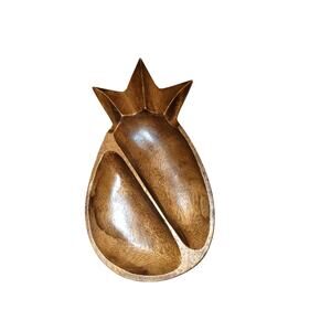 Vtg Wooden Teak Pineapple Serving Platter Trinket Dish Catch All Keys Jewelry